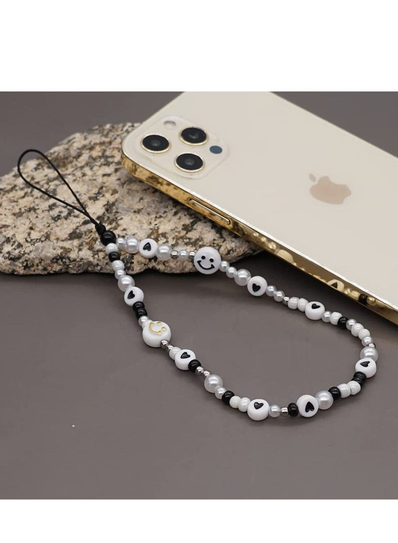 SYOSI Beaded Mobile Phone Lanyard Wrist Strap Kawaii Smiley Face Star Beaded Rainbow Acrylic Polymer Clay Pearl Phone Charm Phone Wrist Chain String Hanging Cord for Women Girl - Image 2