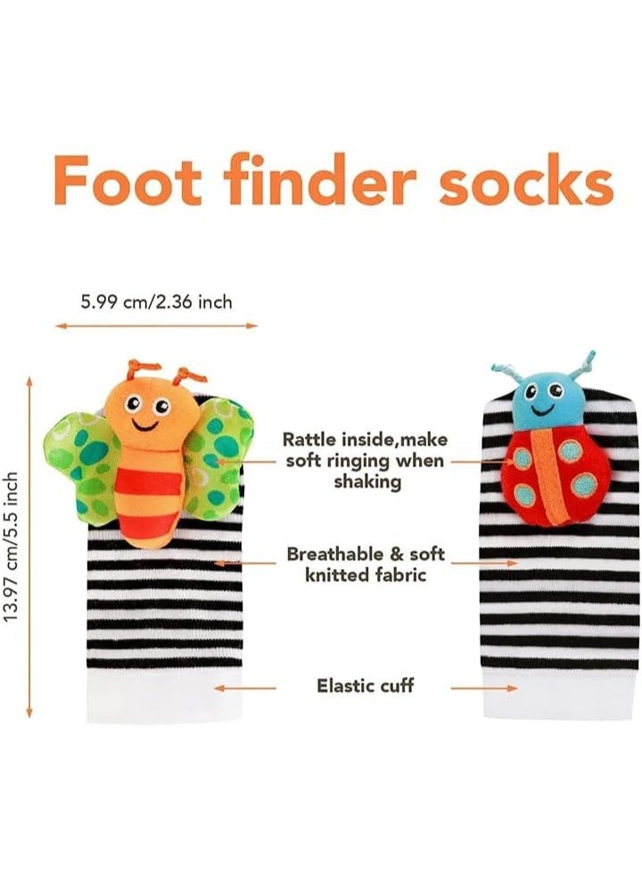 MOMENT Baby Wrist Rattle and Foot Finders Socks Newborn Hand and Foot Toys for Baby Boy/Girl, Sensory Developmental Toys Set for Babies - 0-12 Months - Image 3