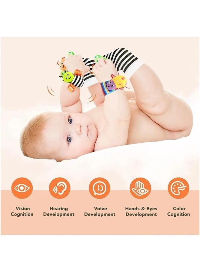MOMENT Baby Wrist Rattle and Foot Finders Socks Newborn Hand and Foot Toys for Baby Boy/Girl, Sensory Developmental Toys Set for Babies - 0-12 Months - Image 4