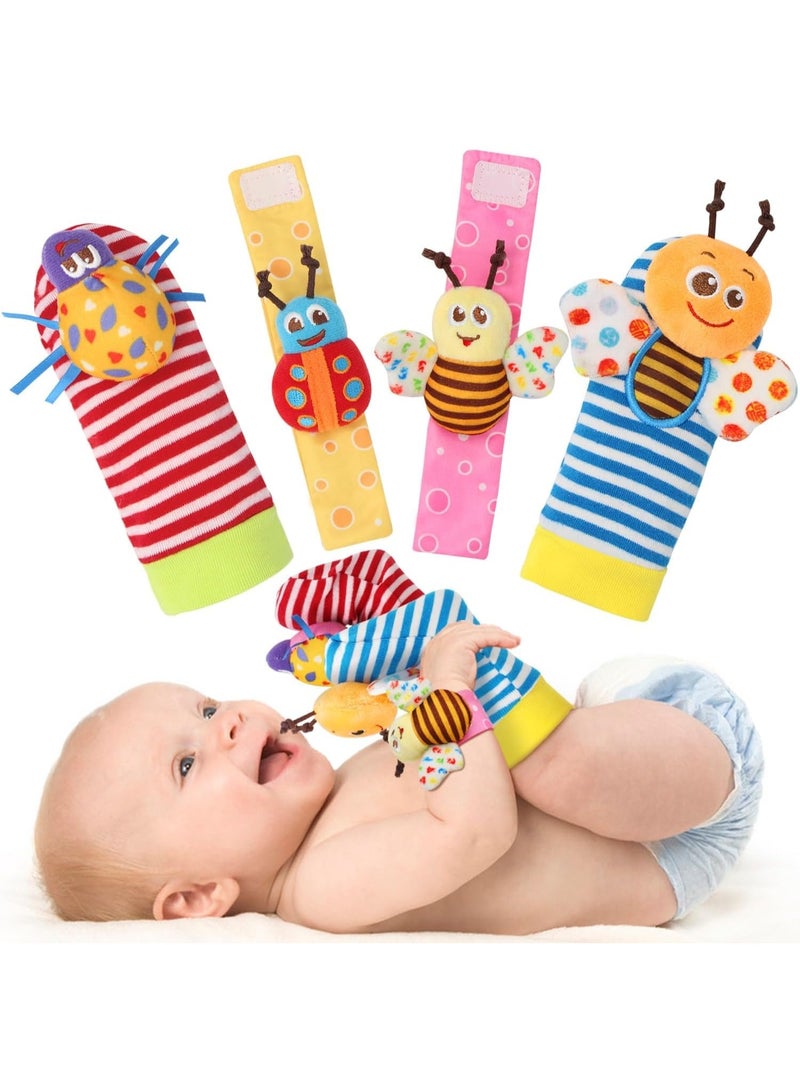 MOMENT Baby Wrist Rattle and Foot Finders Socks Newborn Hand and Foot Toys for Baby Boy/Girl, Sensory Developmental Toys Set for Babies - 0-12 Months - Image 1