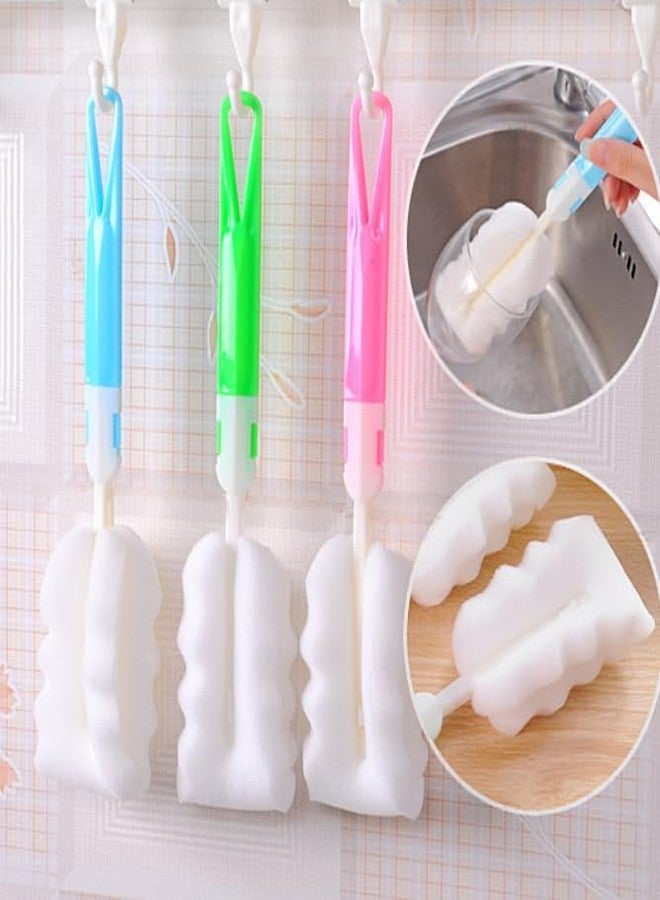 Feilguee 3 PCS Sponge Clean Brush with Adjustable Plastic Handle Long Handle Cleaner Brush Baby Bottle Cleaner Brush for Coffee Glasses Pot Milk Cup Mugs Baby Bottles - Image 4
