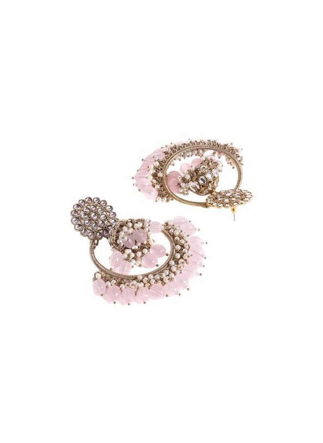 Priyaasi Elegant Women Pink Brass Earrings with pattern and secured with Post and Back closure and styled in ideal for Ethnic moments — crafted to elevate your special moments.  - Image 2
