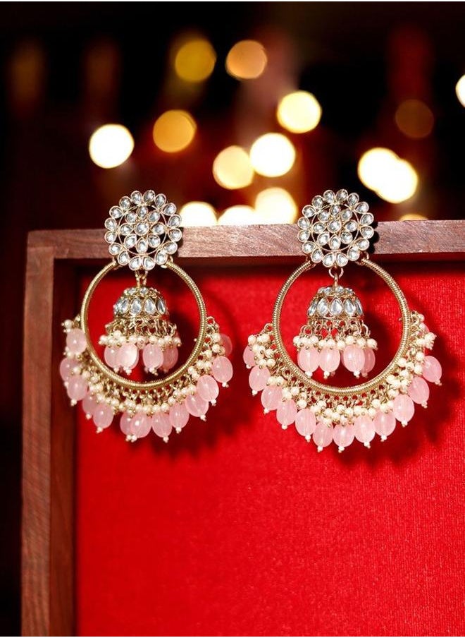 Priyaasi Elegant Women Pink Brass Earrings with pattern and secured with Post and Back closure and styled in ideal for Ethnic moments — crafted to elevate your special moments.  - Image 1