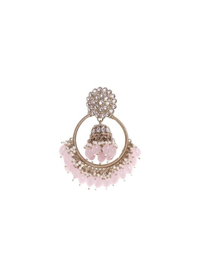 Priyaasi Elegant Women Pink Brass Earrings with pattern and secured with Post and Back closure and styled in ideal for Ethnic moments — crafted to elevate your special moments.  - Image 3