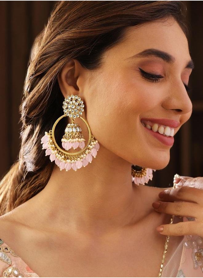 Priyaasi Elegant Women Pink Brass Earrings with pattern and secured with Post and Back closure and styled in ideal for Ethnic moments — crafted to elevate your special moments.  - Image 4