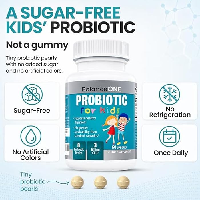 Balance ONE Probiotic for Kids & Teens Ages 4+ – Up to 15x Better Survivability – 3 Billion CFU, 8 Strains – Time-Release Kids Probiotic Pearls, Sugar Free, Easy to Swallow, 2 Month Supply - Image 3