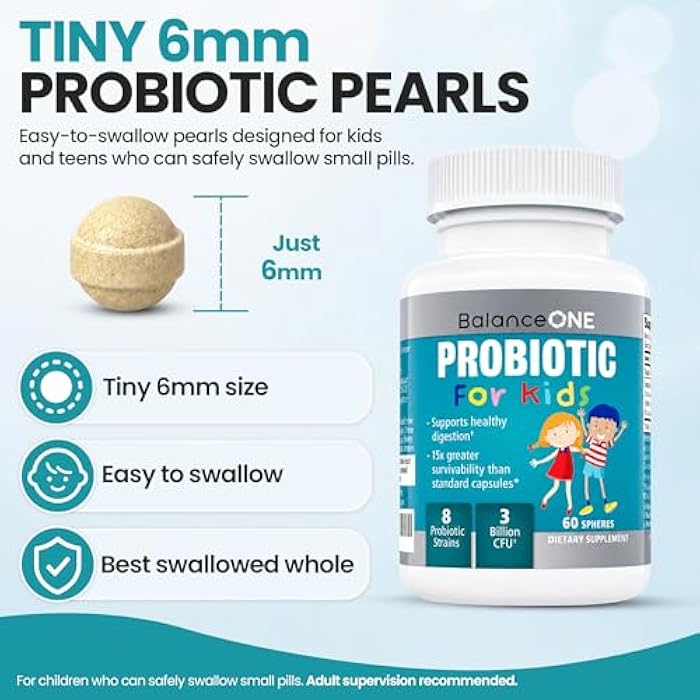 Balance ONE Probiotic for Kids & Teens Ages 4+ – Up to 15x Better Survivability – 3 Billion CFU, 8 Strains – Time-Release Kids Probiotic Pearls, Sugar Free, Easy to Swallow, 2 Month Supply - Image 5