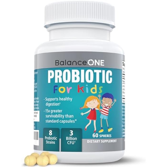 Balance ONE Probiotic for Kids & Teens Ages 4+ – Up to 15x Better Survivability – 3 Billion CFU, 8 Strains – Time-Release Kids Probiotic Pearls, Sugar Free, Easy to Swallow, 2 Month Supply - Image 1