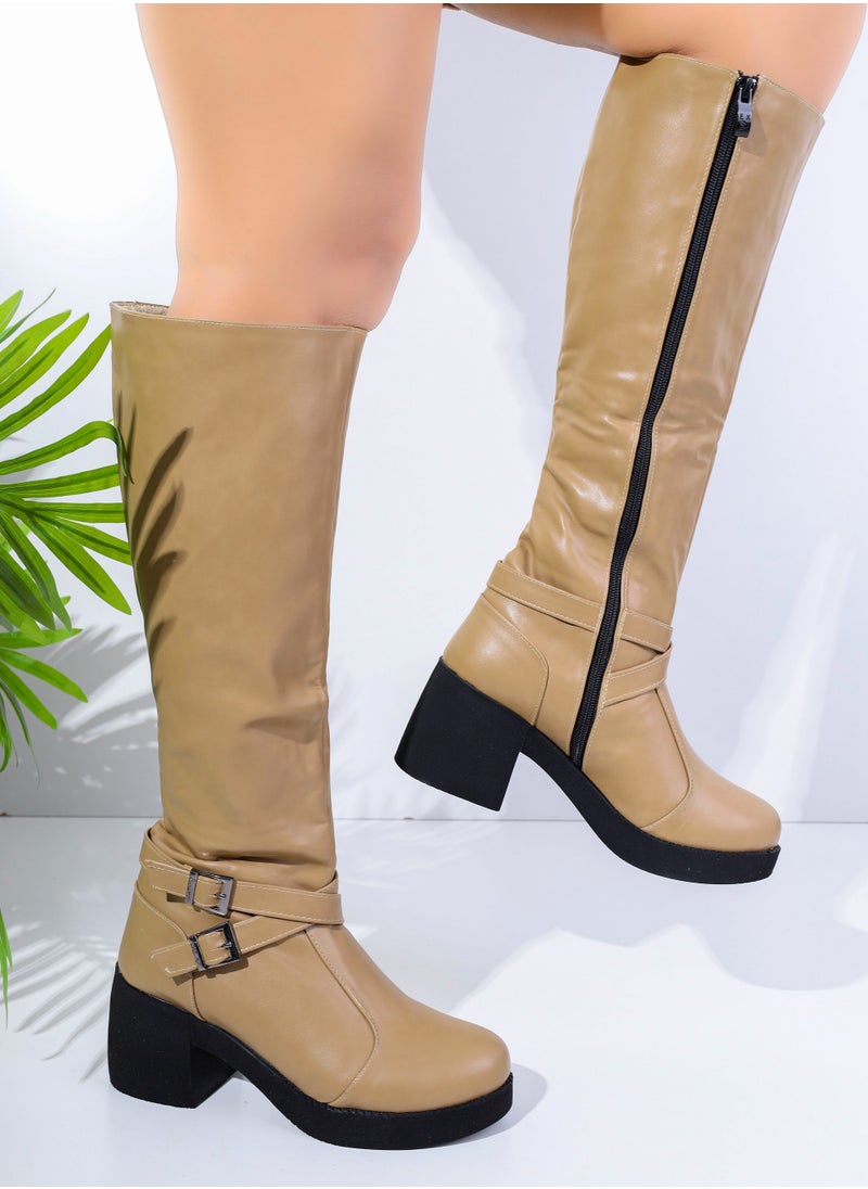 Run  - Run Knee High Boot Leather Z-4-cafe - Image 1