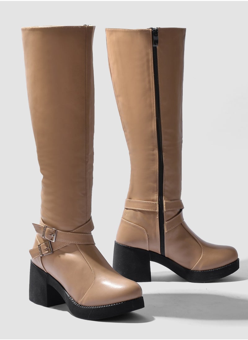 Run  - Run Knee High Boot Leather Z-4-cafe - Image 1