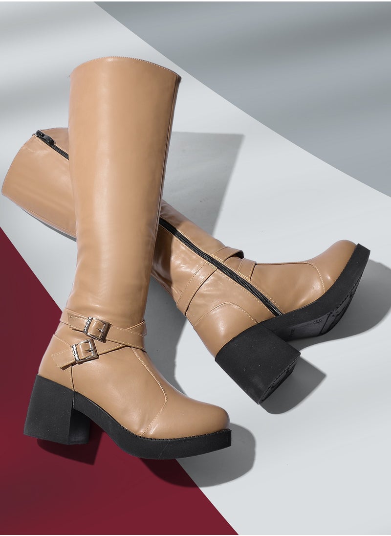 Run  - Run Knee High Boot Leather Z-4-cafe - Image 1