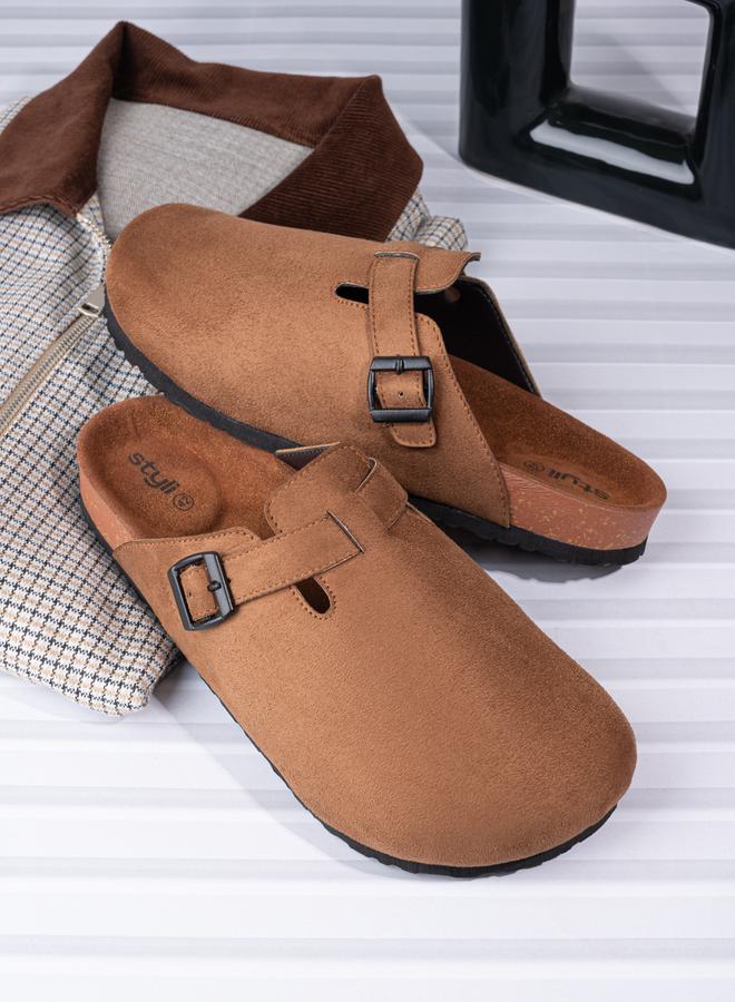 Styli Suede Clogs with Buckle Detail  - Image 1
