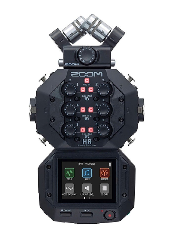 Zoom H8 Handy Recorder compatible upto 12-Track recording 6 Inputs Touchscreen Usb Audio Interface Battery Powered For Stereo Multi track Audio Video Podcasting and Music