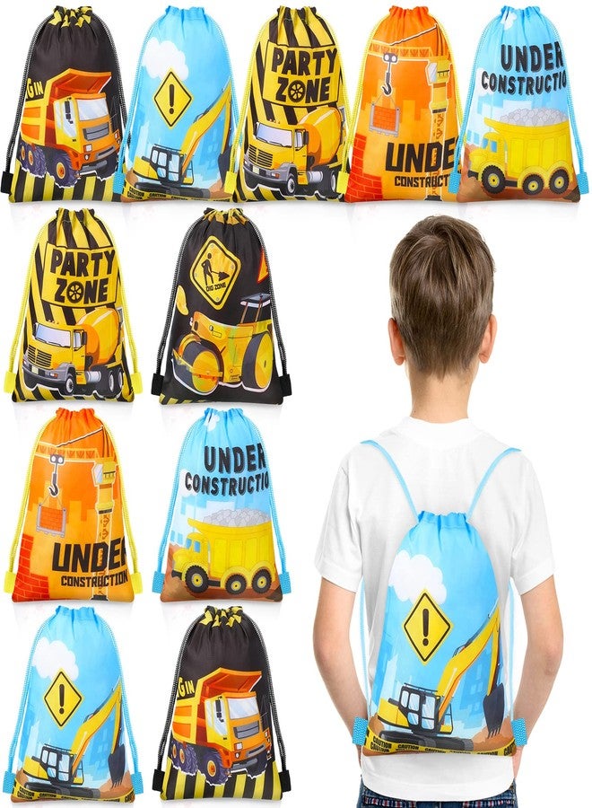 Photect 12 Pack Construction Party Favor Bags Construction Theme Drawstring Backpack Truck Gifts Bags Mini Engineering Car Class Reward Prizes for Kids Truck Car Birthday Party Supplies 10 x 12 Inch - Image 1