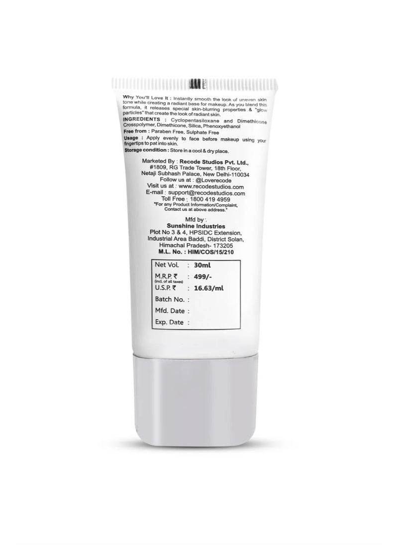 Recode Ace of Base Radiant Primer Face Makeup 30ml Shimmery Finish All Skin Types Blurs Fine Lines Wrinkles Pores  - Image 2