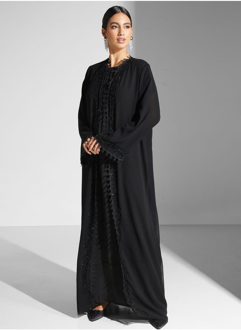 hayas closet - Embellished Lace Detail Abaya - Image 1