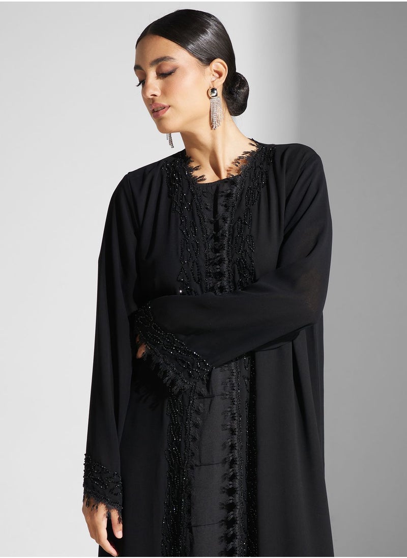 hayas closet - Embellished Lace Detail Abaya - Image 1