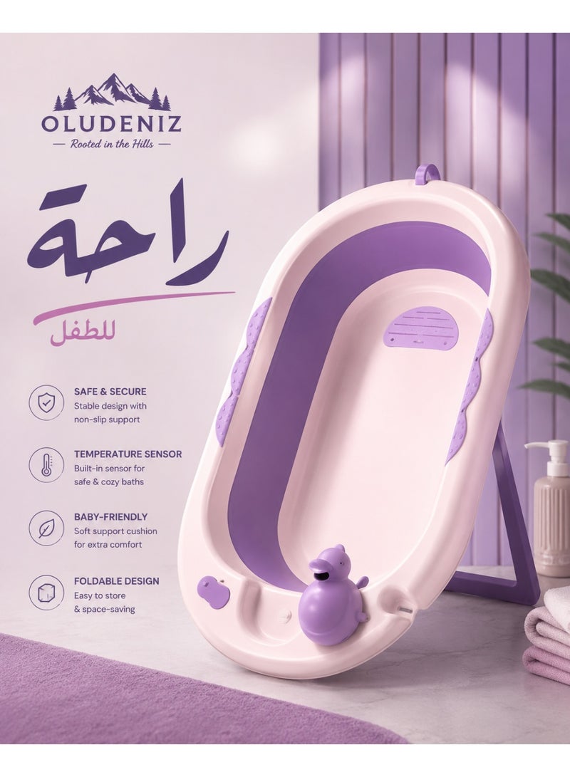 حوض استحمام الأطفال القابل للطي مع مستشعر درجة الحرارة - تصميم غير قابل للانزلاق ومناسب من عمر صفر إلى 9 سنوات