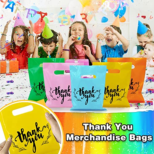 KEEPARTY 100 PCS Small Thank You Merchandise Bags Plastic Goodie Bags Party Favor Bags for Birthday Party Baby Shower Wedding Merchandise Gifts Trade Shows (Five Colors) - Image 5