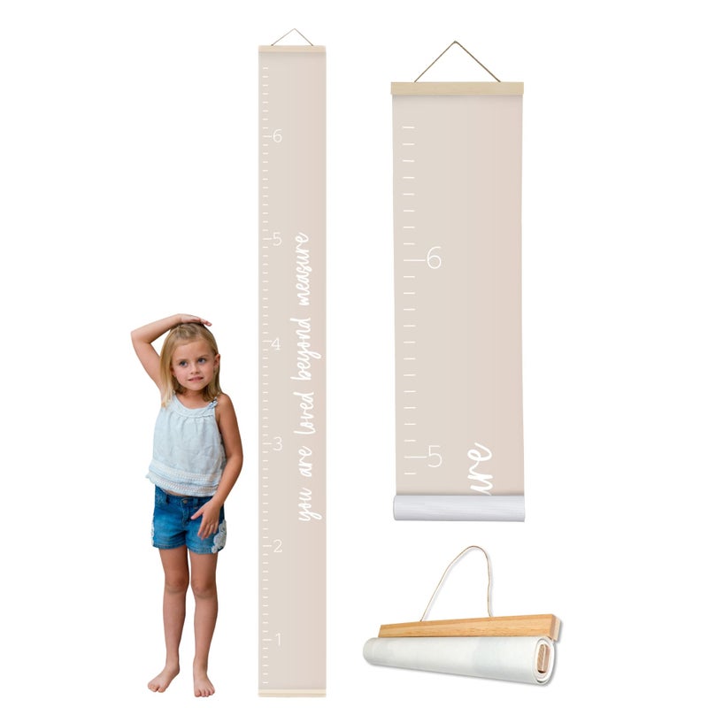 Morxy Canvas Growth Chart for Kids Unisex Kids Room Wall Decor Measuring Height Chart Wall Tape with Height Chart for Kids Canvas Loved Beyond Measure Beige