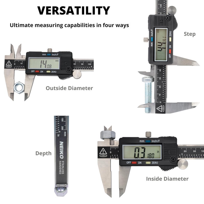 NEIKO 01407A Electronic Digital Caliper Measuring Tool, 0 - 6 Inches Stainless Steel Construction with Large LCD Screen Quick Change Button for Inch Fraction Millimeter Conversions, Digital Caliper Measuring Tool - Image 5