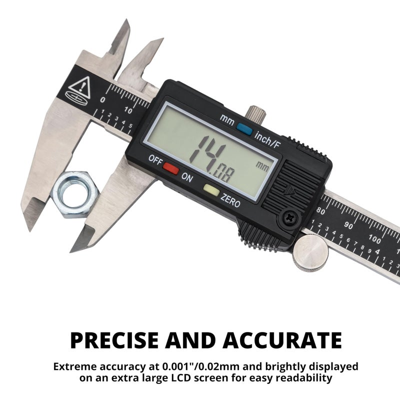 NEIKO 01407A Electronic Digital Caliper Measuring Tool, 0 - 6 Inches Stainless Steel Construction with Large LCD Screen Quick Change Button for Inch Fraction Millimeter Conversions, Digital Caliper Measuring Tool - Image 2