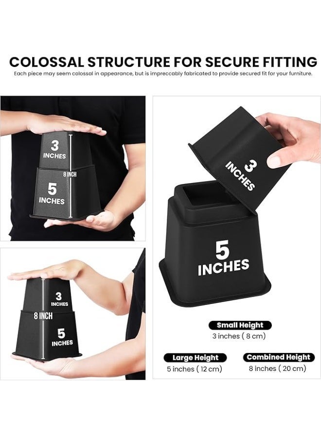 يوتيوبيا سرير نعومة الأثاث القابل للتعديل رافعات - رافع سرير 5 إلى 9 بوصة، رافع طاولة، رافع كرسي، رافع أريكة - مجموعة من 8 قطع (أسود) - Image 3