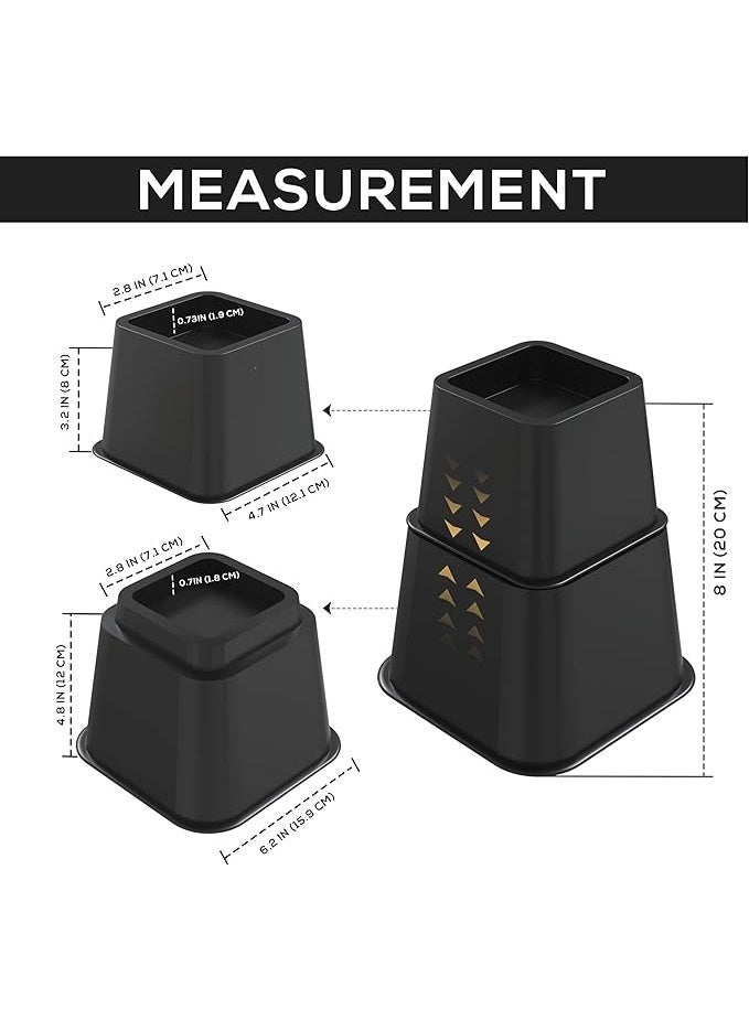 يوتيوبيا سرير نعومة الأثاث القابل للتعديل رافعات - رافع سرير 5 إلى 9 بوصة، رافع طاولة، رافع كرسي، رافع أريكة - مجموعة من 8 قطع (أسود) - Image 1