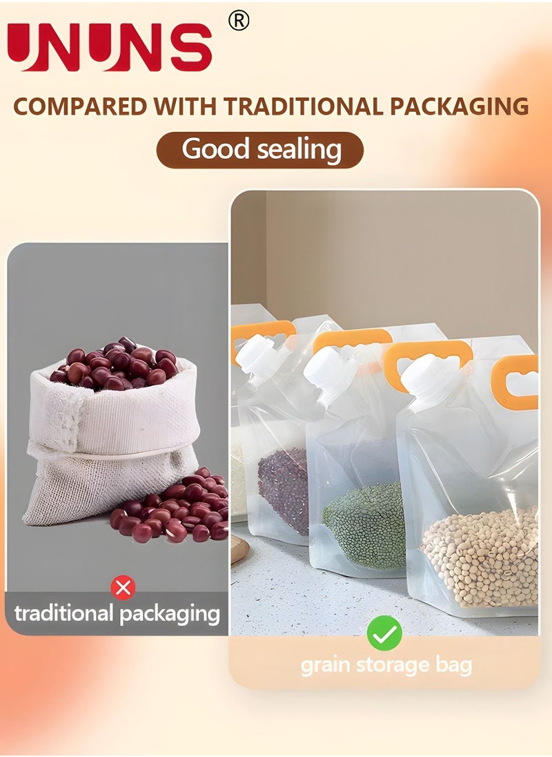 UNUNS - Grain Storage Container,5pcs 2.5L Moisture-Proof Sealed Bag For Food Storage With Funnel,Portable Washable Stand Up Food Storage Pouches  For Grains Legumes And Long Term Storage - Image 1