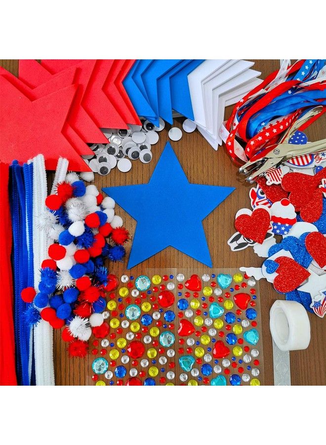 Winlyn 18 Sets 4Th Of July Craft Kits Patriotic Kids Crafts Diy Patriotic Star Ornaments Decorations Art Sets Red White Blue Star Foam Shapes Patriotic Foam Stickers For Classroom Party Activities - Image 4