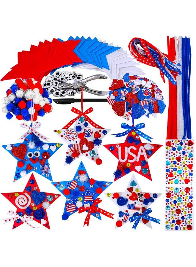 Winlyn 18 Sets 4Th Of July Craft Kits Patriotic Kids Crafts Diy Patriotic Star Ornaments Decorations Art Sets Red White Blue Star Foam Shapes Patriotic Foam Stickers For Classroom Party Activities - Image 2