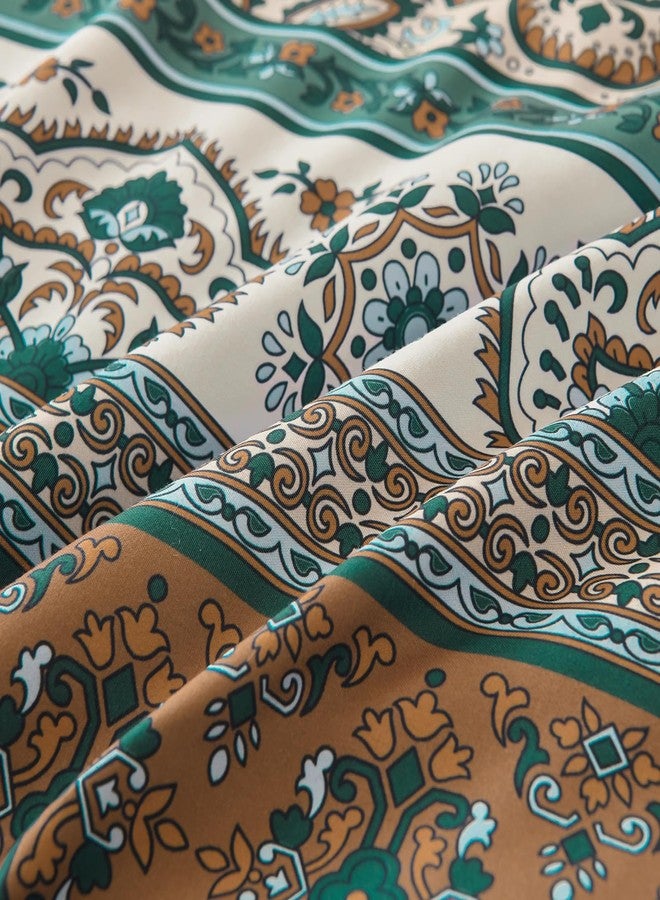 Cottolester Boho Comforter Set Queen Size,8 Pieces Brown and Green Bohemian Striped Bed in a Bag,Paisley Soft Microfiber Bedding Comforter Set - Image 5
