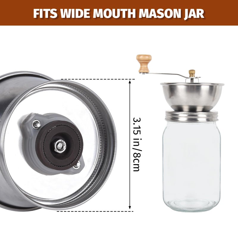 diatomiteco Mason Jar Coffee Grinder, Manual Coffee Grinder Lid Attachment for Wide Mouth Mason Jars, Stainless Steel Mason Jar Lid and Ceramic Burr,Ideal for Camping & Home Barista - Image 3