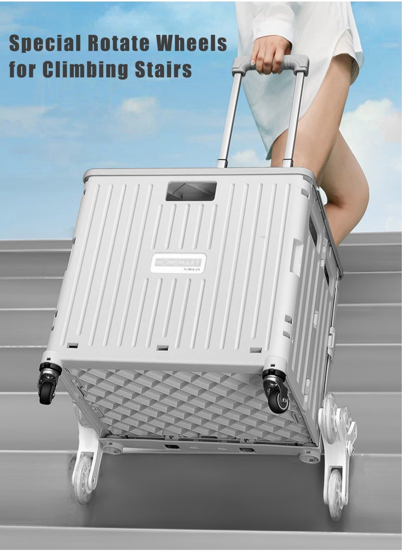 MissTiara - Camping Foldable Box 65L Add New Rotate Wheels for Climbing Stairs Foldable Utility Rolling Shopping Cart with Telescoping Handle and 360 Degree Universal Wheels for Outdoor Camping and Hiking Tourist - Image 1