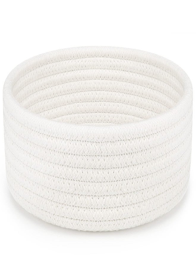 ABenkle Small Woven Basket, Empty Tiny Shallow Storage Basket, Mini Cotton Rope Baskets, Round Decorative Hamper, Basket Storage Bins for Toys, Spa, Socks, Nursery, Living Room- White - Image 1
