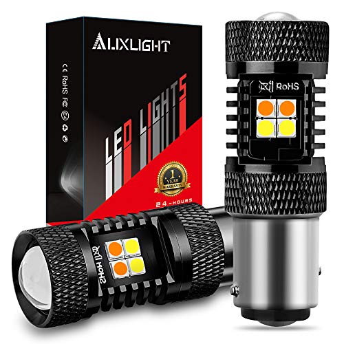 AUXLIGHT 1157 2057 2357 7528 BAY15D P215W Switchback LED Bulbs 16SMD Chipsets Parking LightsDaytime Running LightsDRL and Turn Signal Lights with Projector replacement WhiteAmber Pack of 2