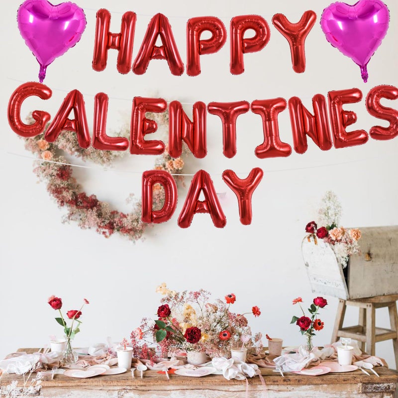 TONIFUL 16 Inch Red Happy Galentine's Day Letter Balloons Valentine's Day Foil Alphabet Balloons Banner for Wedding Bridal Shower Anniversary Engagement Ladies Girls Party Supplies - Image 5