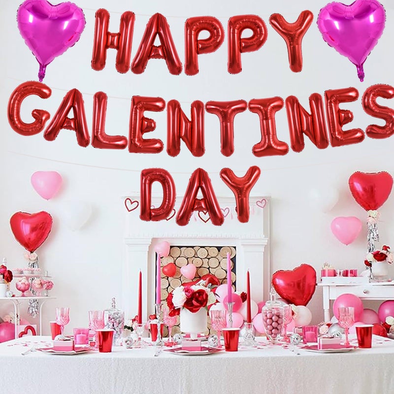 TONIFUL 16 Inch Red Happy Galentine's Day Letter Balloons Valentine's Day Foil Alphabet Balloons Banner for Wedding Bridal Shower Anniversary Engagement Ladies Girls Party Supplies - Image 4