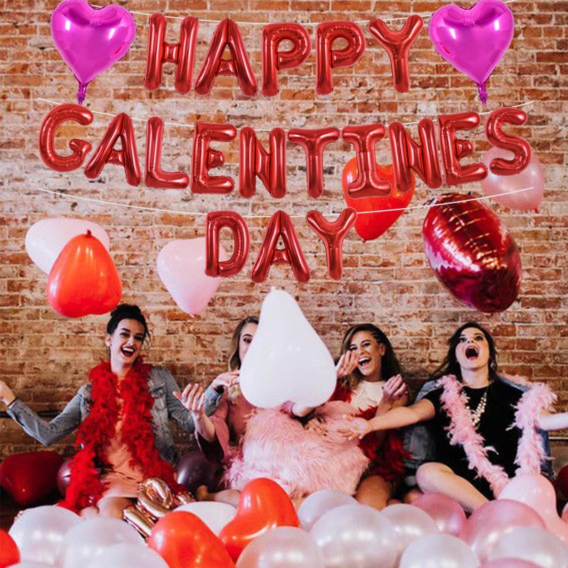 TONIFUL 16 Inch Red Happy Galentine's Day Letter Balloons Valentine's Day Foil Alphabet Balloons Banner for Wedding Bridal Shower Anniversary Engagement Ladies Girls Party Supplies - Image 3