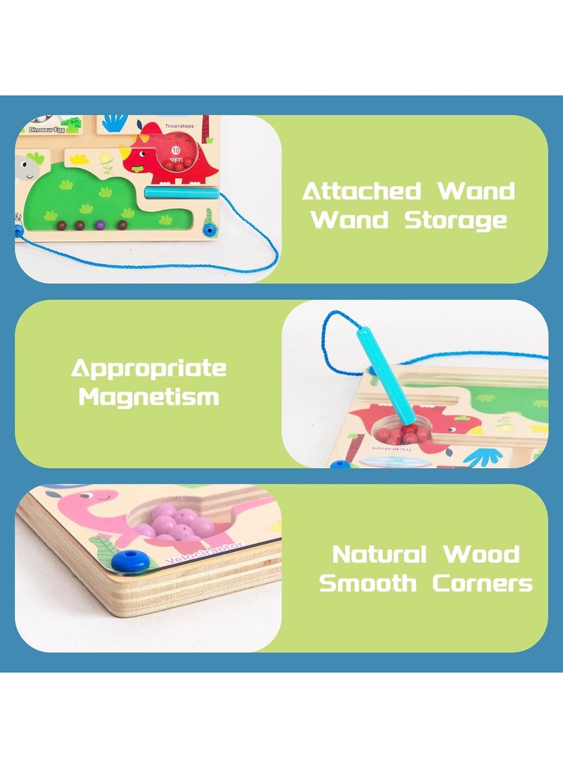 VUCATIN Magnetic Color & Number Maze Montessori Wooden Color Matching Learning Counting Puzzle Board Toddler Fine Motor Skills Toys for Boys Girls 3+ Years Old (Dinosaur)  - Image 4