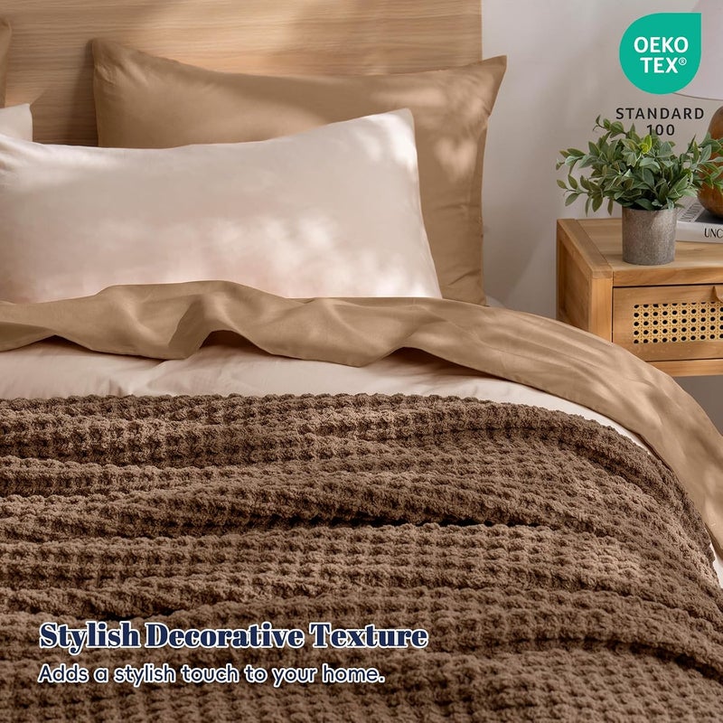 PHF Chenille Waffle Knit Throw Blanket- Plush Warm & Cozy 50" x 60" Ultra Soft Blanket- Chunky Fluffy Waffle Throw Blanket for Couch Bed Sofa - Cocoa Brown - Image 5