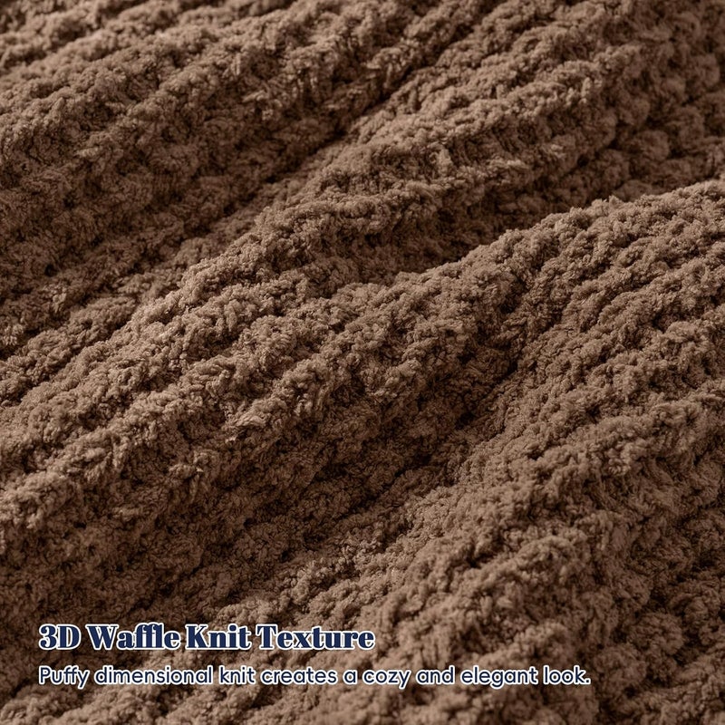 PHF Chenille Waffle Knit Throw Blanket- Plush Warm & Cozy 50" x 60" Ultra Soft Blanket- Chunky Fluffy Waffle Throw Blanket for Couch Bed Sofa - Cocoa Brown - Image 4