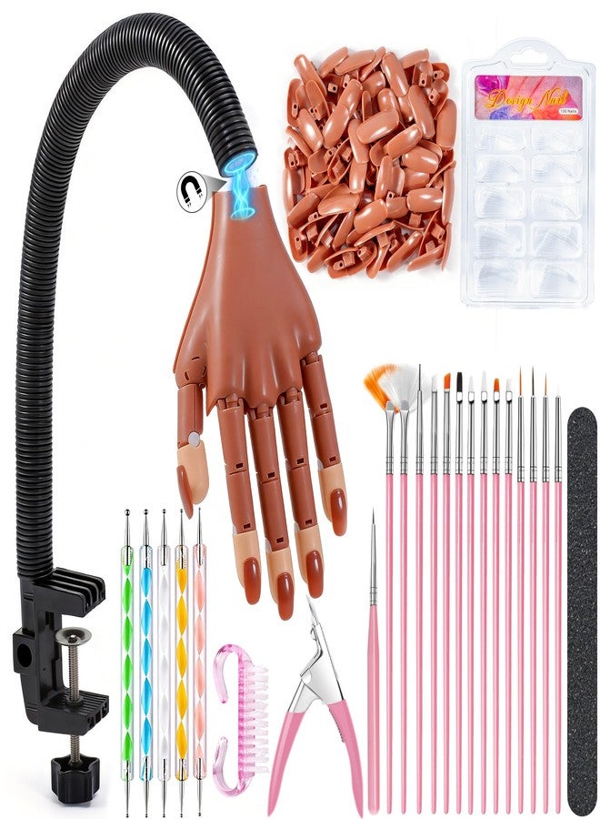 Rolybag Practice Hand for Acrylic Nails, Magnetic Nail Practice Hands, Mannequin Hand for Nails Kit for Beginners, Movable Flexible Fake Hand with 200PCS Nail Tips, Brush, File and Clipper - Image 1