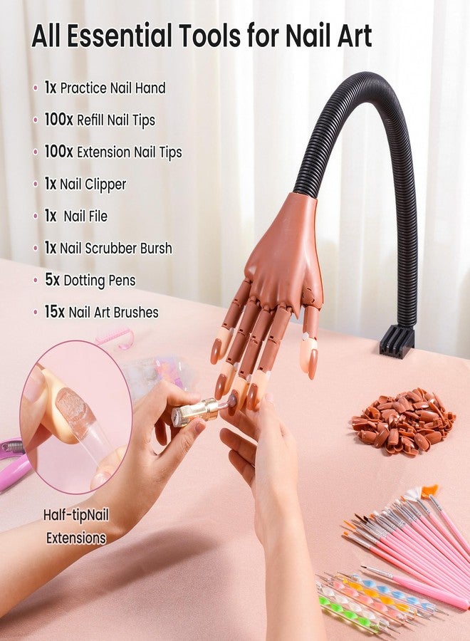 Rolybag Practice Hand for Acrylic Nails, Magnetic Nail Practice Hands, Mannequin Hand for Nails Kit for Beginners, Movable Flexible Fake Hand with 200PCS Nail Tips, Brush, File and Clipper - Image 4