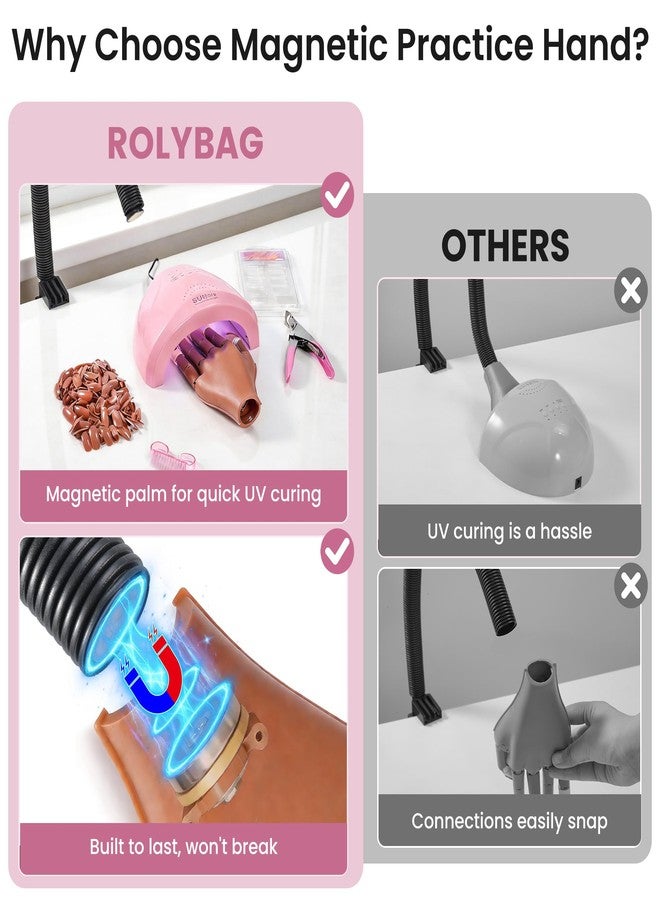 Rolybag Practice Hand for Acrylic Nails, Magnetic Nail Practice Hands, Mannequin Hand for Nails Kit for Beginners, Movable Flexible Fake Hand with 200PCS Nail Tips, Brush, File and Clipper - Image 2