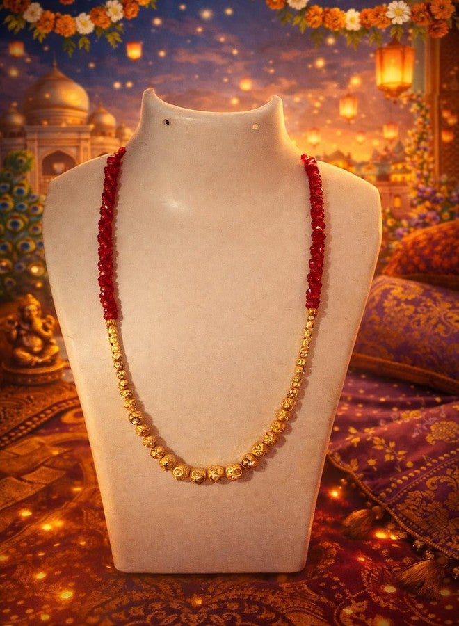 Bhumi Creation Brass Mangalsutra Necklace, Casual Style, Red and Gold Beaded Chain, Free Size, for Women - Image 3