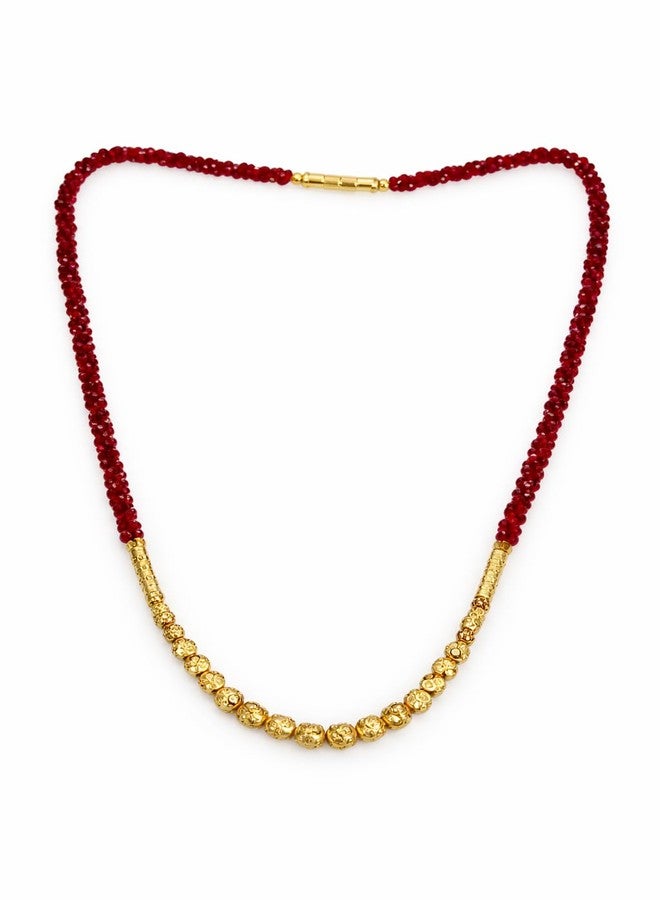 Bhumi Creation Brass Mangalsutra Necklace, Casual Style, Red and Gold Beaded Chain, Free Size, for Women - Image 1