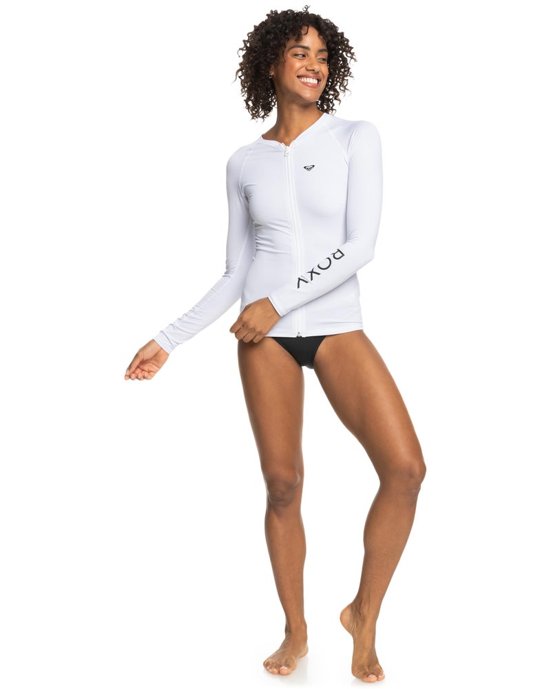 Roxy Womens Essential Long Sleeve Zipup Rashguard UPF 50 QuickDry Stretch Fit Rash Guard Swim Shirt White Medium - Image 2