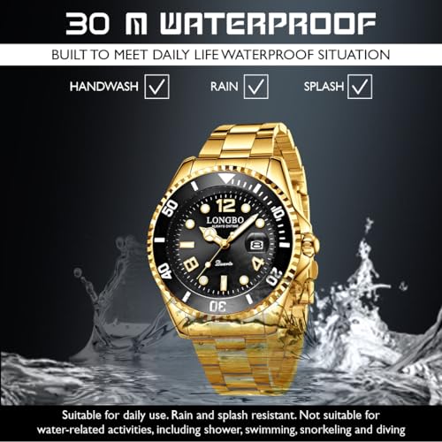 LONGBO Master Royale Analog Watch For Men (Gold-Black, Stainless Steel) - Image 5