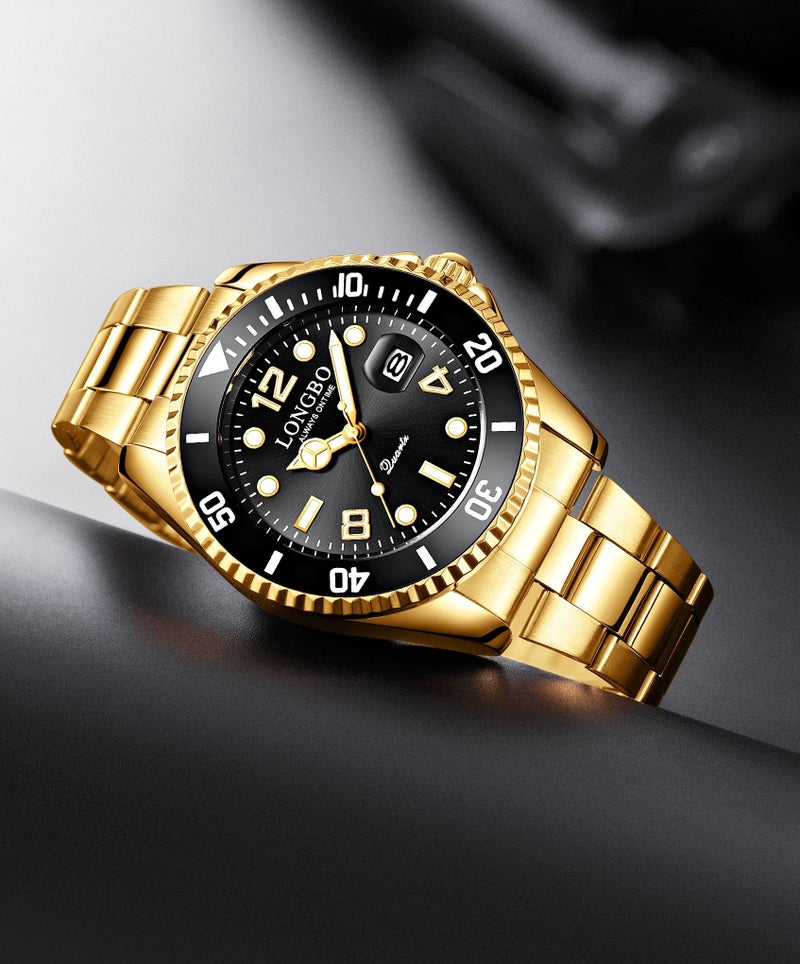 LONGBO Master Royale Analog Watch For Men (Gold-Black, Stainless Steel) - Image 2